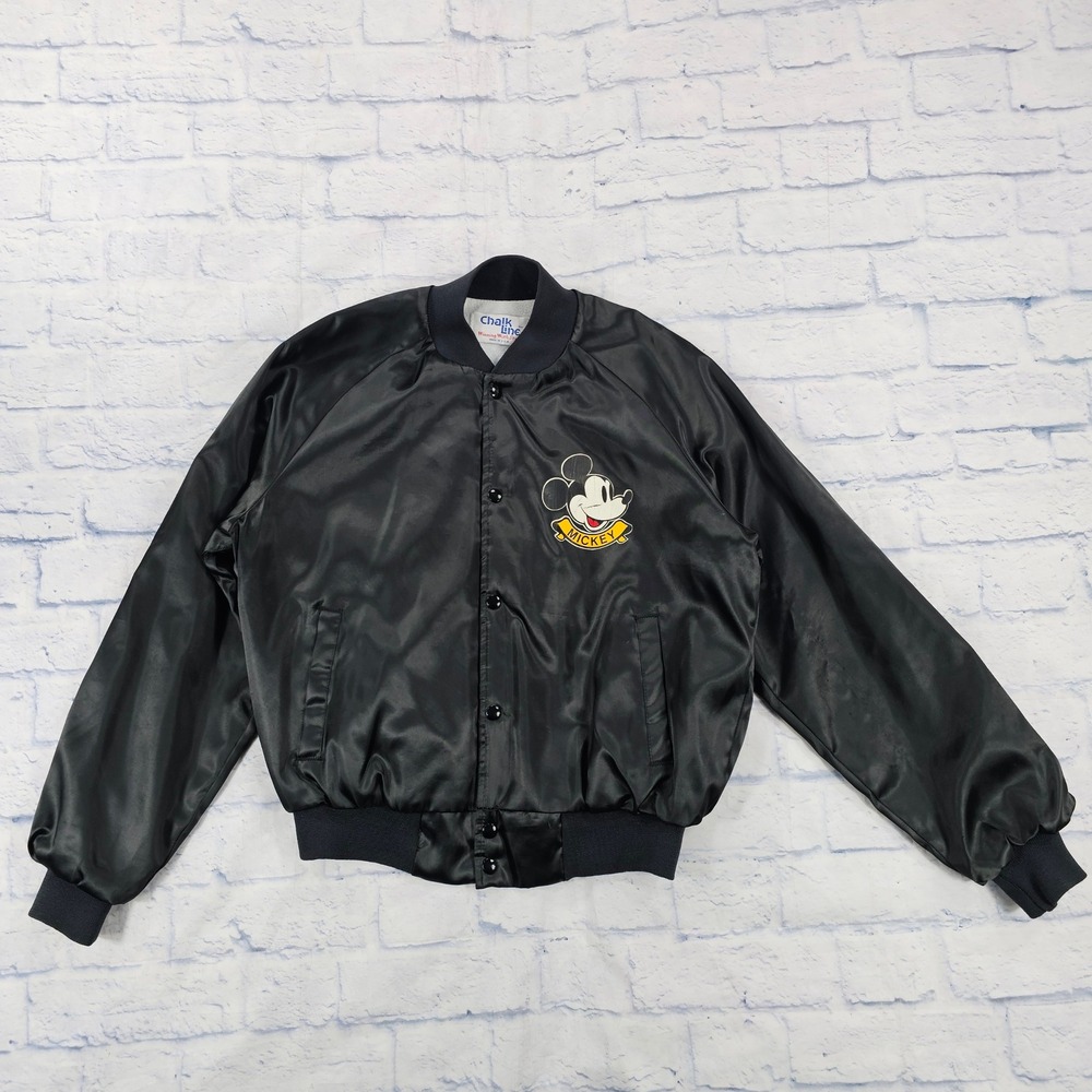 Chalk Line Mickey Mouse Jacket MENS M Black Vintage 80s Satin Bomber Disney